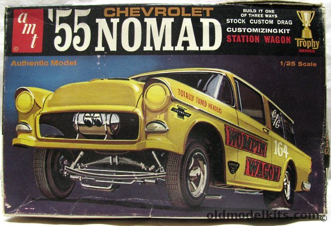 AMT 1/25 1955 Chevrolet Nomad 3 in 1 Trophy Series - Sock / Drag Racing Wompin Wagon / Custom Pickup Truck, 2755-200 plastic model kit